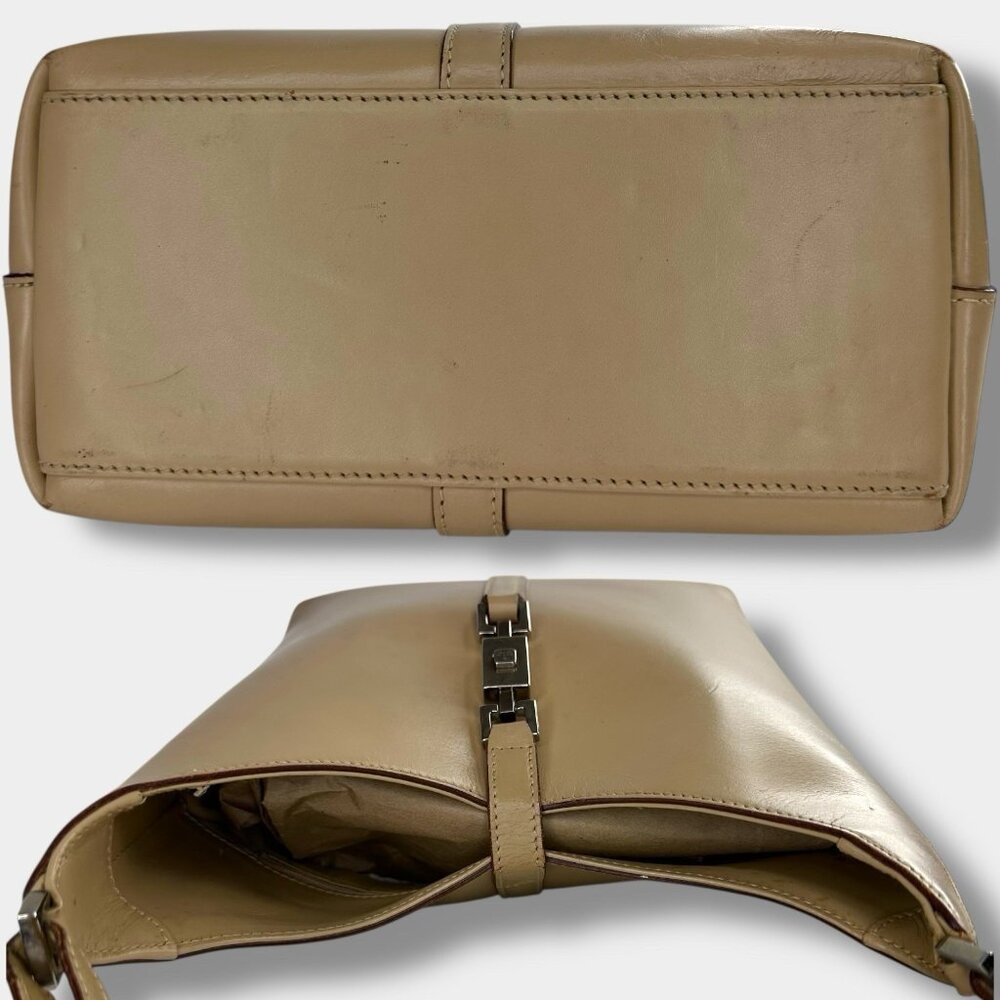 Gucci Vintage Jackie Top Handle Shoulder Bag Beige Leather Piston Clasp Authenti - Picture 9 of 13